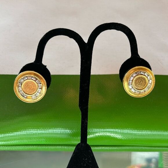 Kenneth Jay Lane Signed Gold Circle As Is Clip On Earrings - Picture 1 of 5